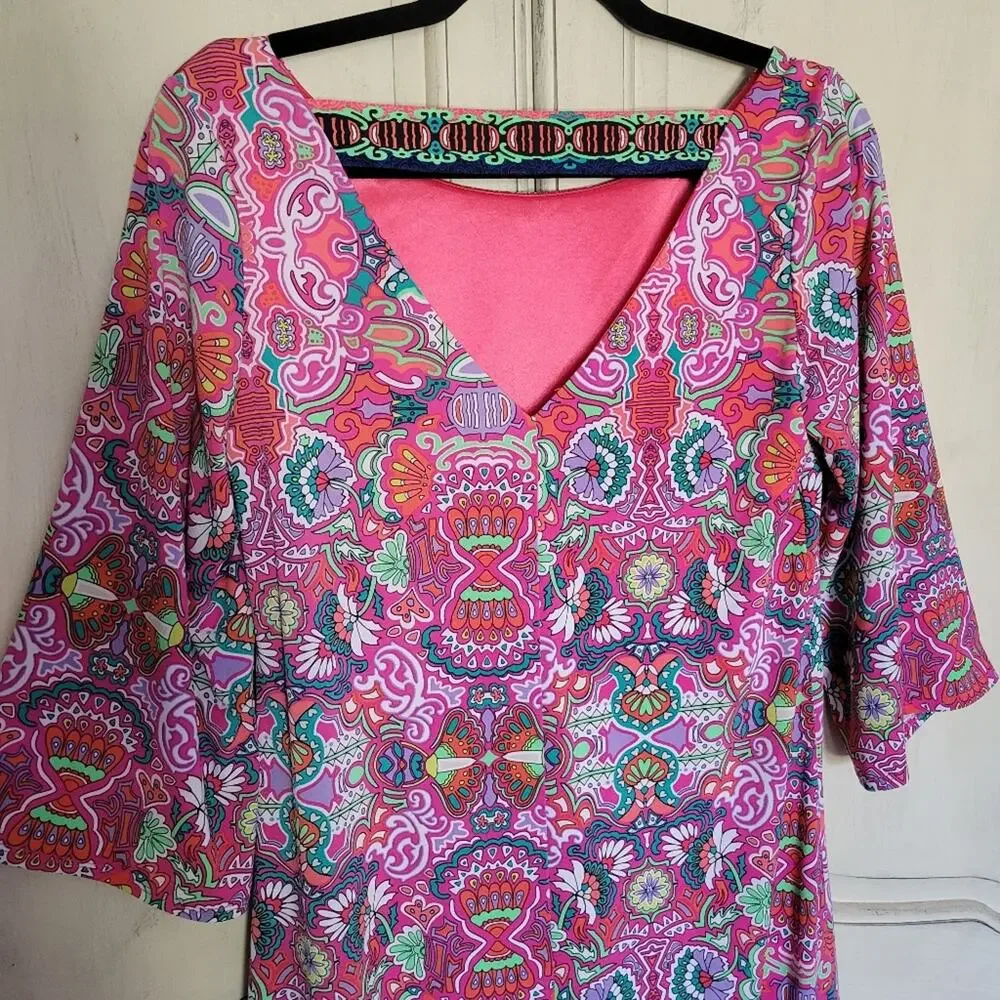 LAUNDRY by SHELLI SEGAL Multi-Color Vibrant Pattern Floral Pull On Dress *sz S*